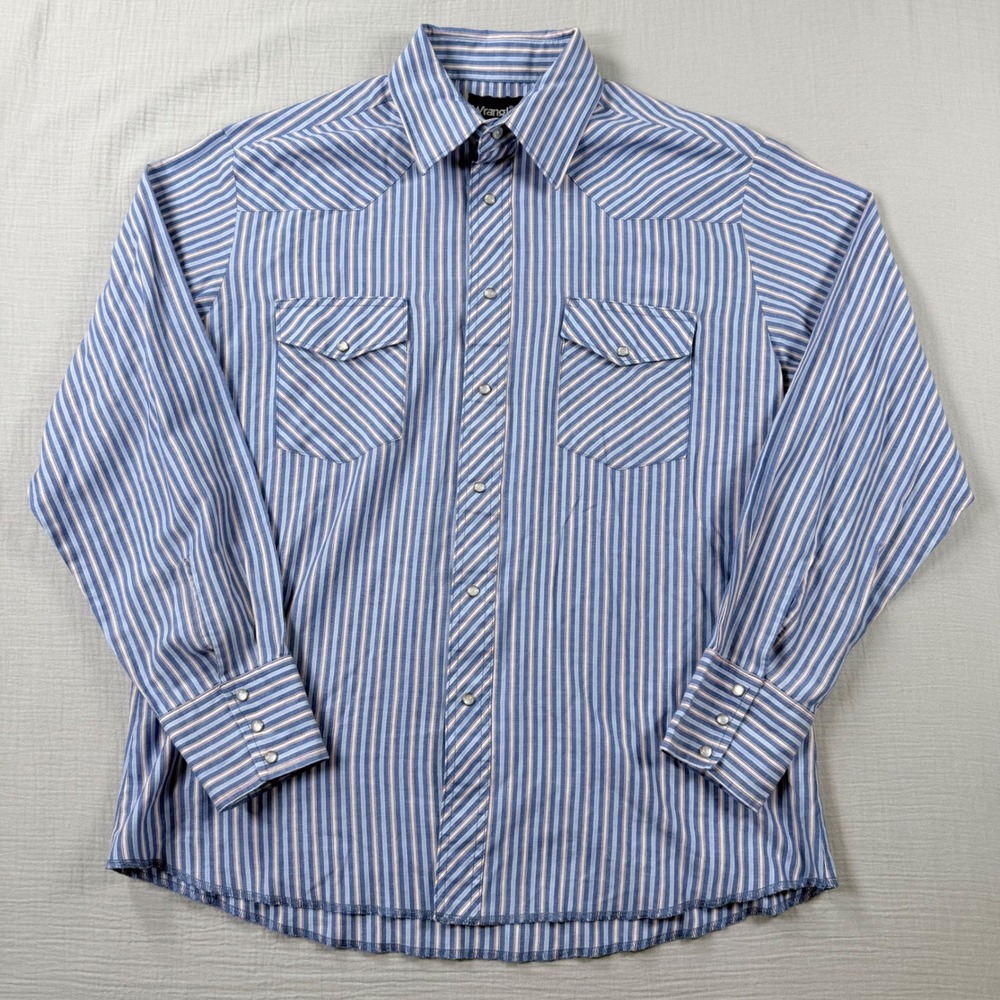Lot of 2 Vintage Wrangler Pearl Snap Western Shirts Men Large Stripe Lightweight - Picture 2 of 9